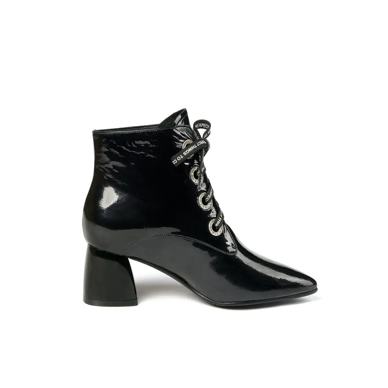 New Women Genuine Leather Ankle Boots High Heels lace up Elegant Office Pumps Retro Ladies Shoes Woman Boots
