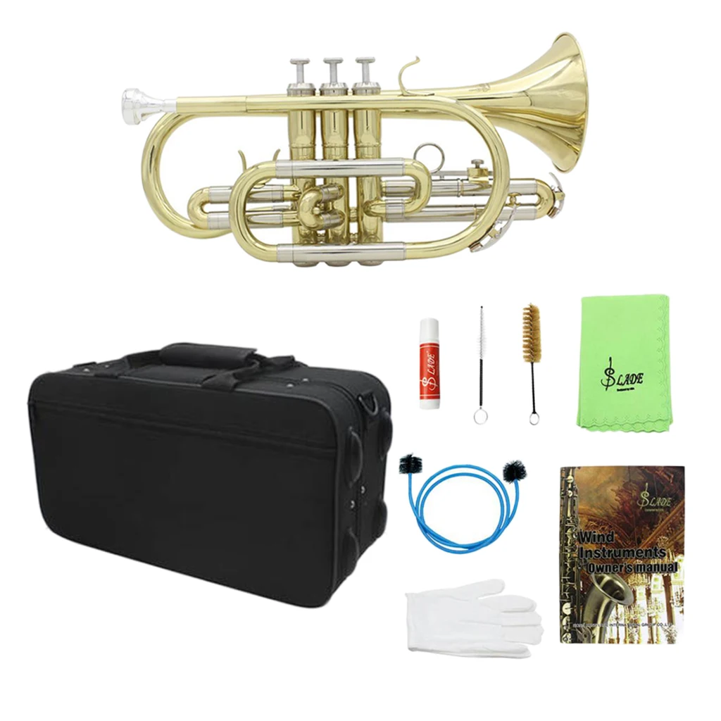 Exquisite Golden Bb Trumpet Cornet Set Brass Instrument Gift for Students Beginners