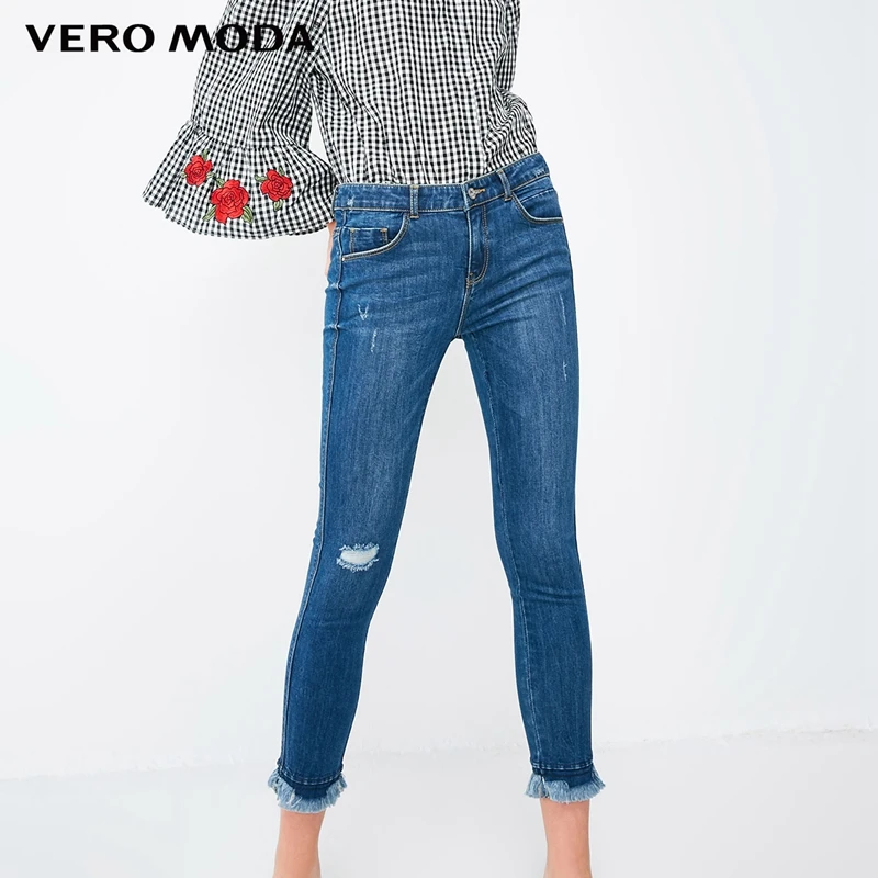 

Vero Moda 2019 New Arrivals Women's Distressed Cuffs Slim Fit Raw-edge Crop Jeans | 318349530