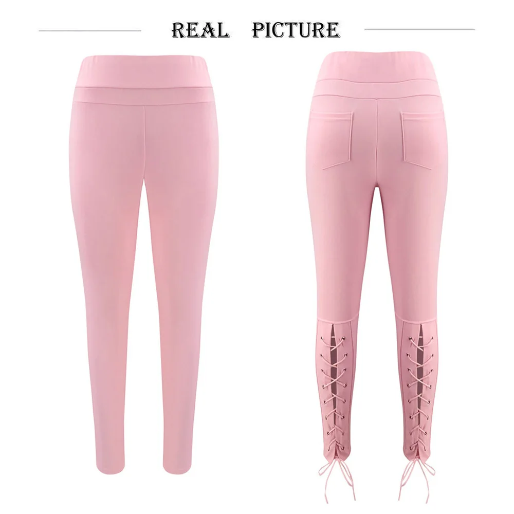 

Female Pencil Pants Solid Color Pink White Women Skinny Trousers Leggings Fashion Hollow Out Female Full Long Pants Q30