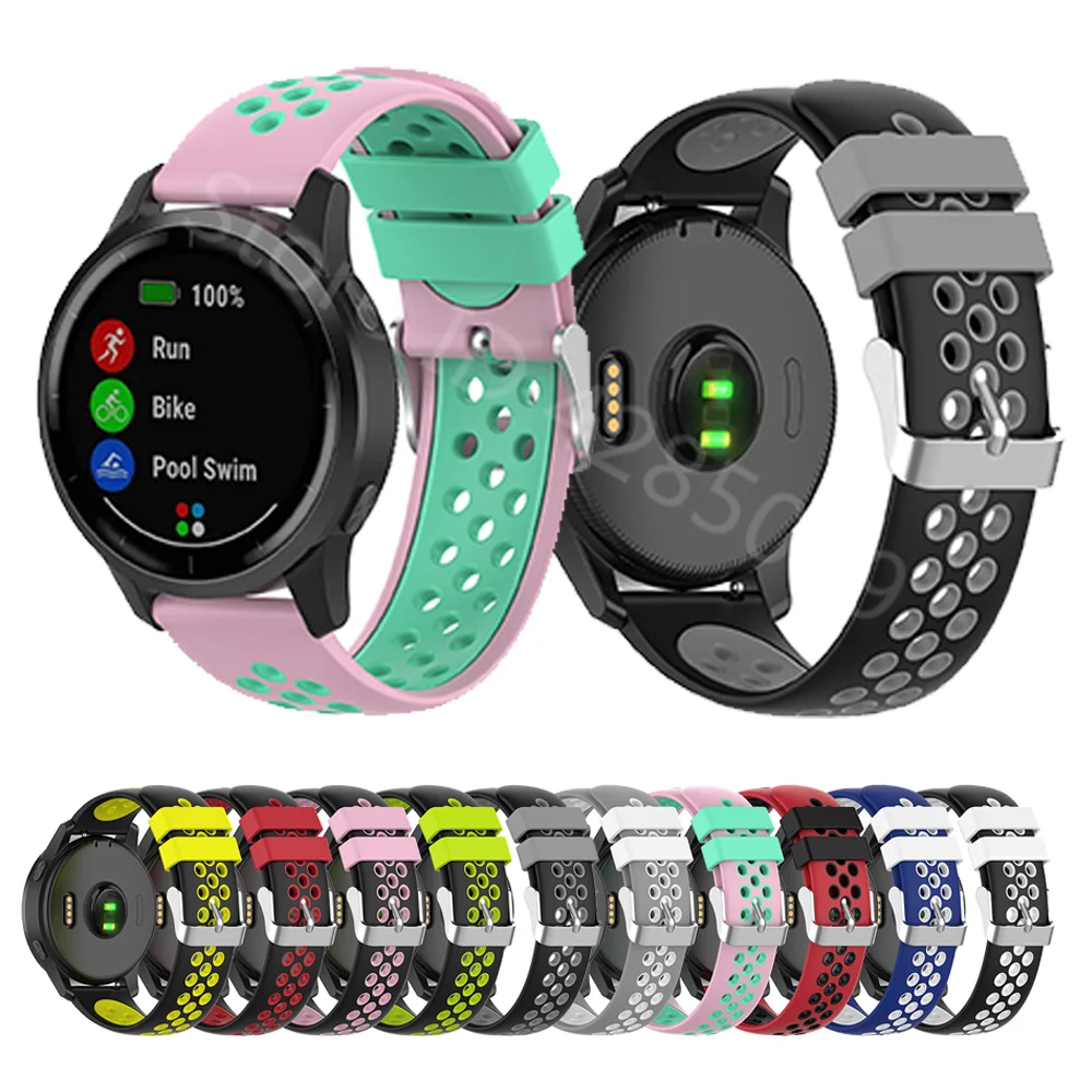 

22mm Smart Watch Double Color Strap For Garmin Vivoactive4 Amazfit GTR 2/2e Sport Silicone Watch Replace Band Wristband Correa