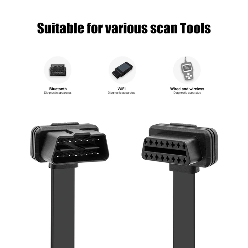 1 IN 2 Converted Flat Male to Dual Female Elbow 16Pin OBD Splitter Extension Cable OBD2 Cable With Switch On Off