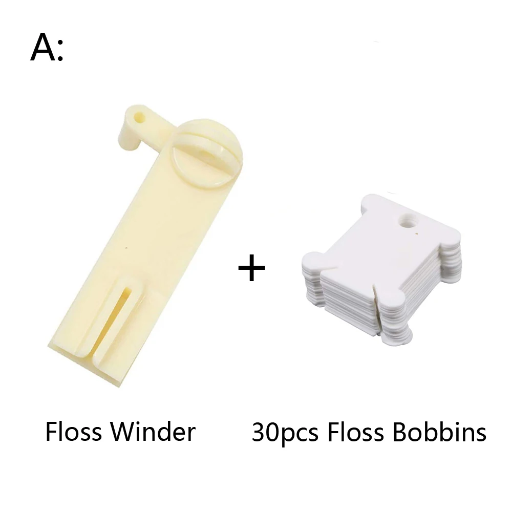 Plastic Floss Bobbins with Floss Bobbin Winder Cross-Stitch Card Thread Holder DIY Embroidery Floss Organizer Sewing Accessories 