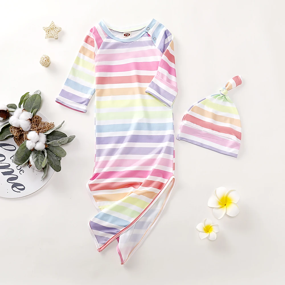 Emmababy, для новорожденных, младенцев, маленьких мальчиков, для пеленания девочек, с длинным рукавом, в полоску, бандаж, спальный мешок, накидка, комбинезон, шапка