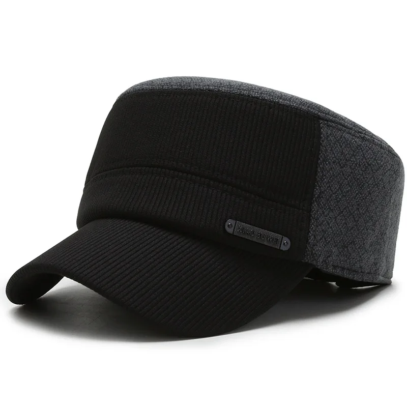 

Hat Men Flat Cap Autumn & Winter Outdoor Warm Earmuffs Hat Middle-aged Thick Woolen Hat Casual Baseball Cap