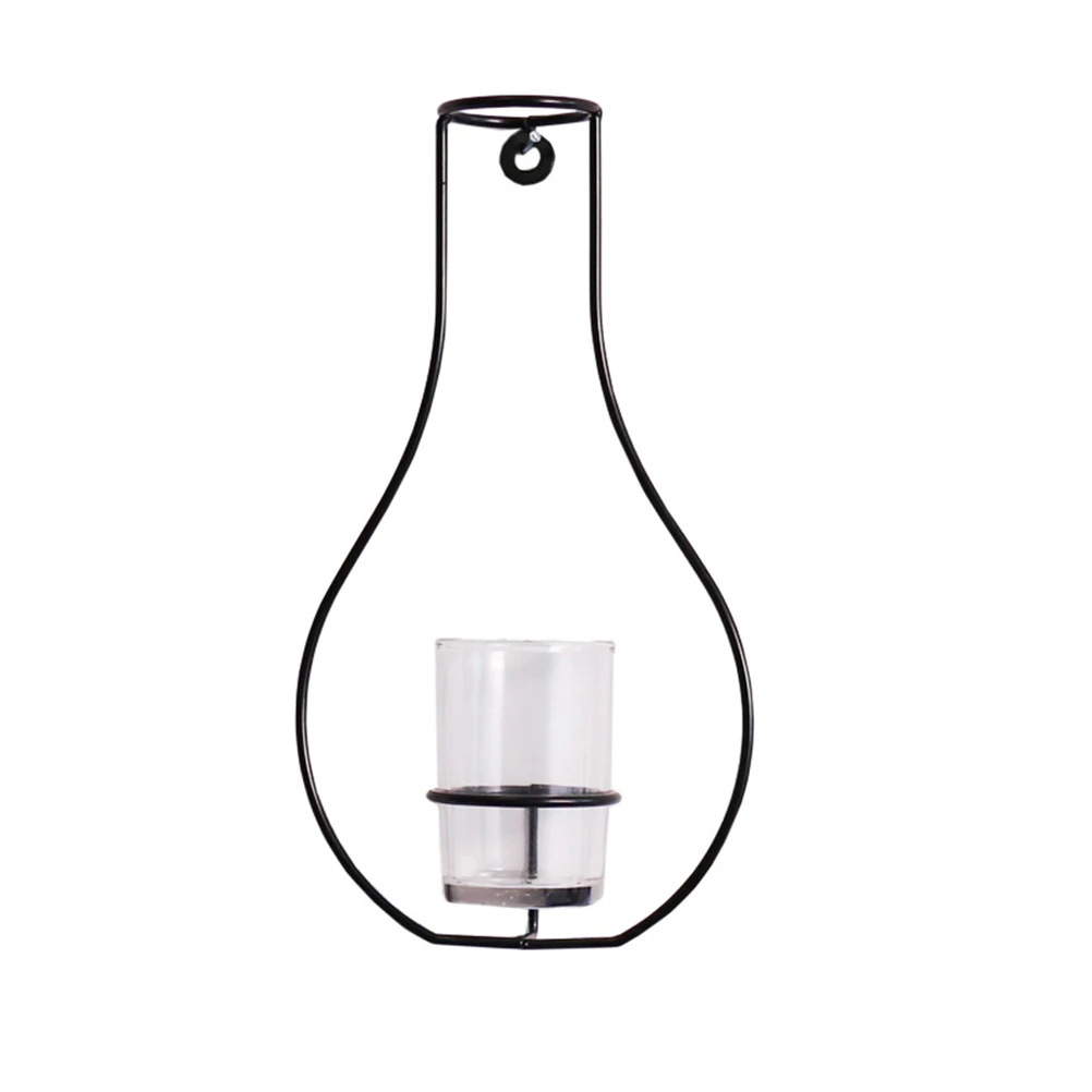 Nordic Style Iron Frame Vase Wall-Mounted Plant Dried Flower Racks Bottle DIY Home Hanging Decoration Flower Vases - Цвет: A