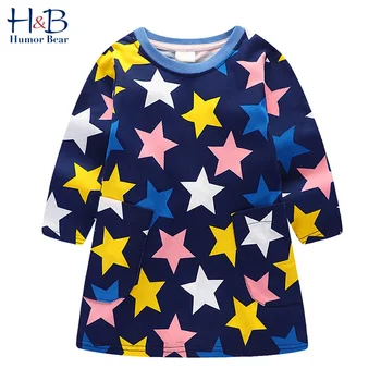 

Humor Bear European And American Style Brand Children'S Clothing Baby Kids Dress Long-Sleeved Pentagram Dress Girls Clothes