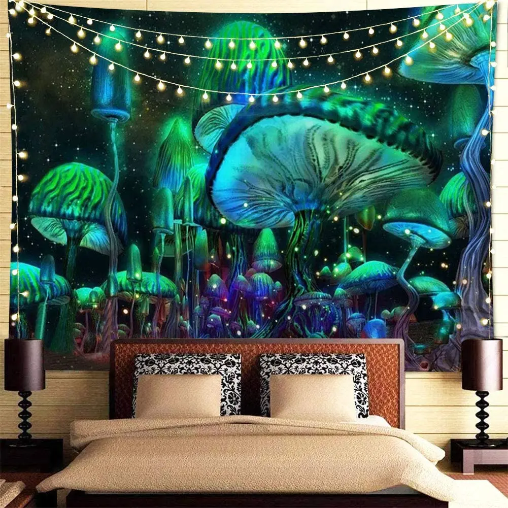 SepYue Mushroom Castle Wall Hanging Tapestry Nature Art Starry Sky Galaxy Psychedelic Carpet Magical Forest Tree Tapestries | Дом и сад