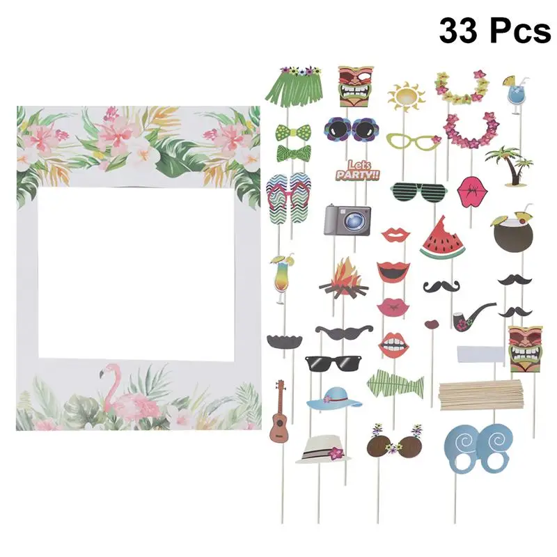

WINOMO 33pcs Hawaiian Party Paper Picture Frame Selfie Photo Props Funny Dress Up Accessory Birthday Party Supplies