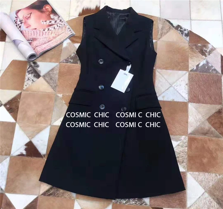 Comicchic женское офисное осенне-зимнее платье Doule Button Blazers короткие платья без рукавов модное платье-жилет Vestidos