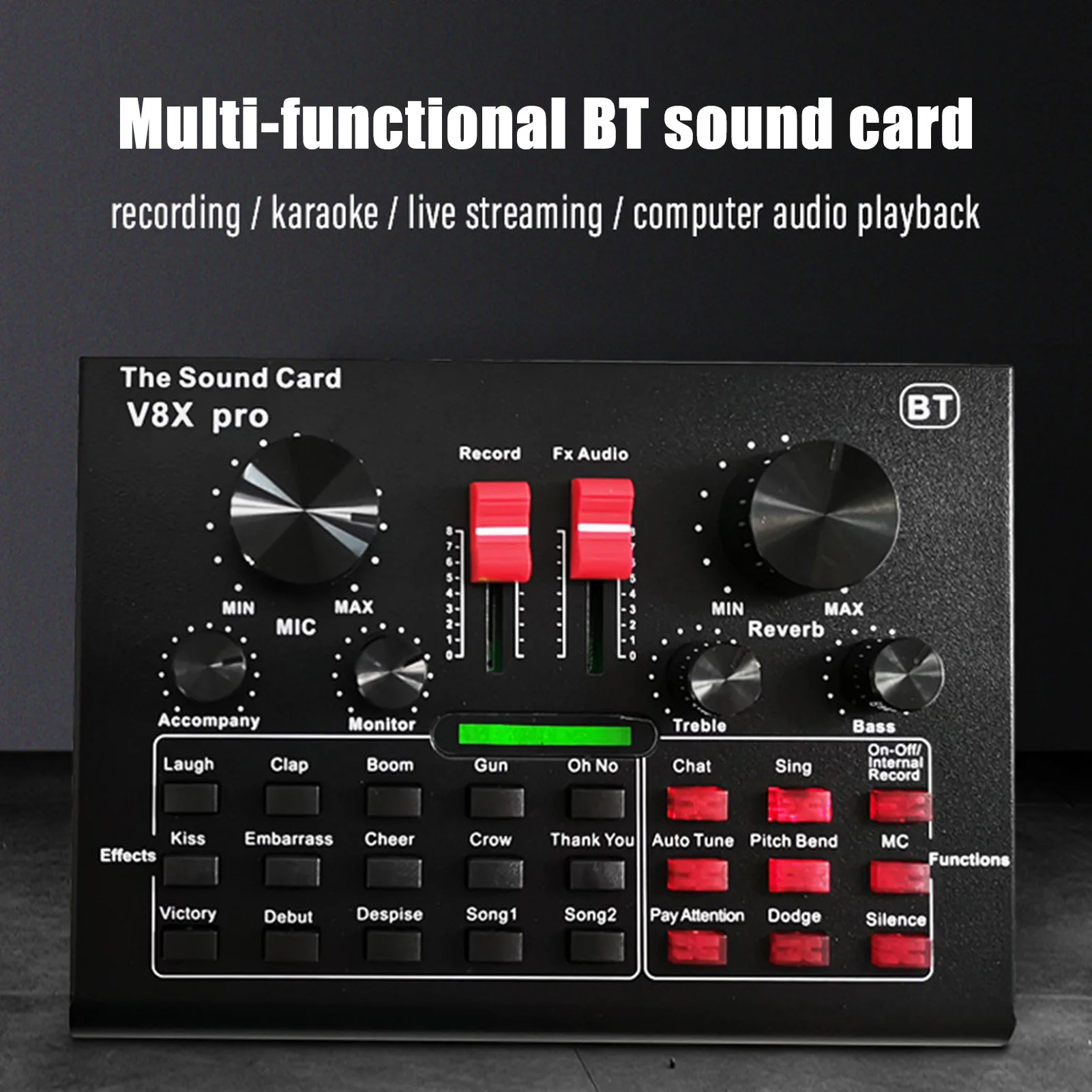 

V8X Pro Live Sound Card 15 Sound Effects Audio Recording Equipments Streamer Live Broadcast for PC Phone Computer