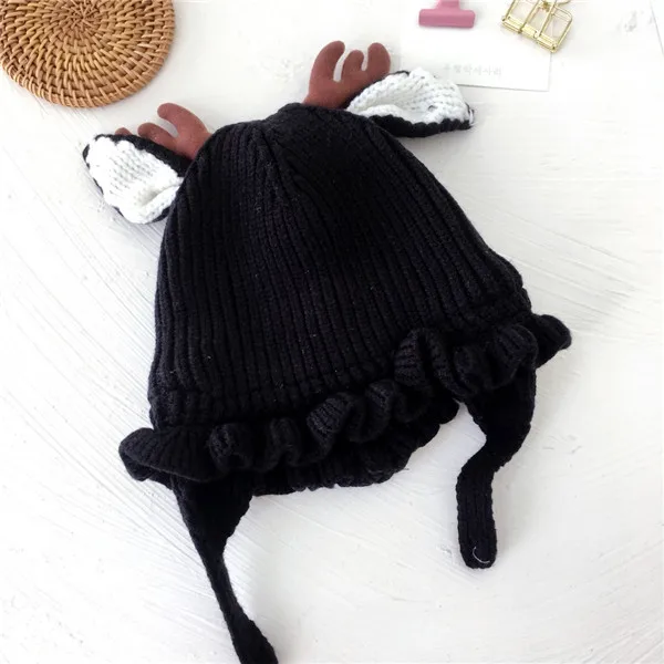 Детская шапка Skullie Beanies для мальчиков и девочек, зимняя шапка с рождественским рисунком лося, роговыми ушами, теплые эластичные модные аксессуары - Цвет: 2