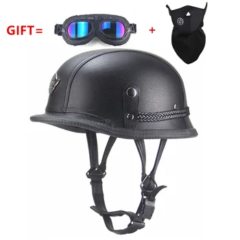 

FREE SHIPPING Motorcycle Helmet Black Adult Open Face Half Leather Helmet Moto Motorcycle Helmet vintage Motorcycle Motorbike