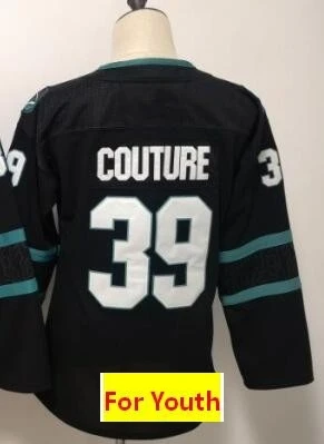 Все Прошитые Молодежные Детские трикотажные изделия Brent Burns Erik Karlsson Joe Thornton Logan от кутюр Joe Pavelski Evander Kane - Цвет: Синий