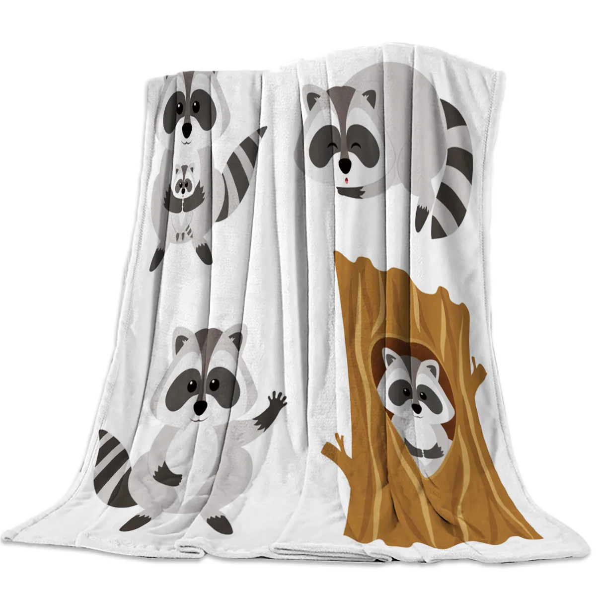 Black Gray Raccoon Cute Arbor Throw Blanket Portable Soft Sofa Blanket Warm Microfiber Flannel