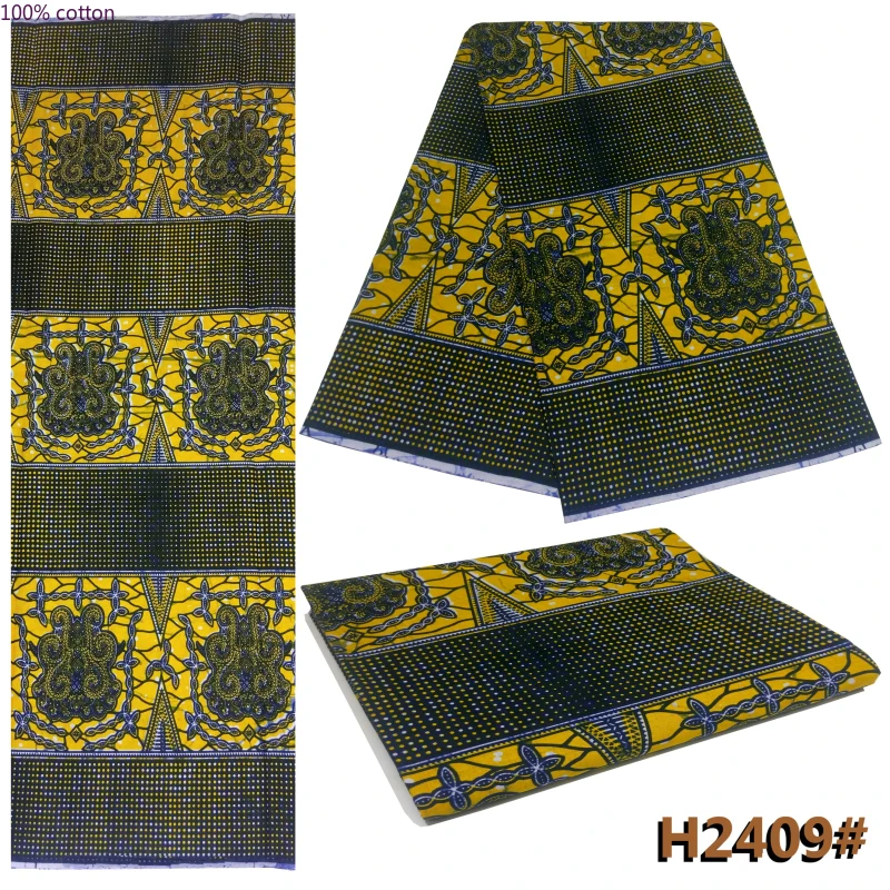 Африканская ткань с принтом/Анкара-желтый, темно-синий, тотемы