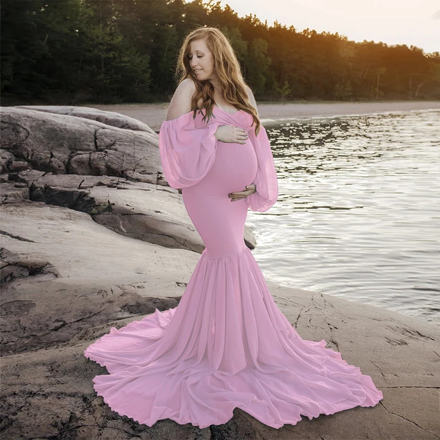 Ruffle Cute Maternity Dresses Photography Long Pregnancy Shoot Maxi Gown  For Baby Shower Party Evening Pregnant Women Photo Prop - AliExpress