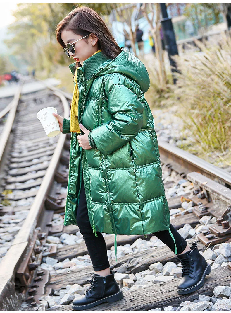 Высокая уличная зеленая стеганая куртка для девочек от 4 до 12 лет, модная клетчатая парка, детская зимняя Великолепная однотонная длинная верхняя одежда, пальто для девочек