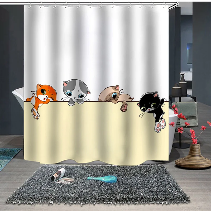 Мультфильм в форме животных милый кот 3D печатных душевая занавеска из полиэстеровой ткани шторы для ванной или душа шторы в ванную комнату Шторы украшения