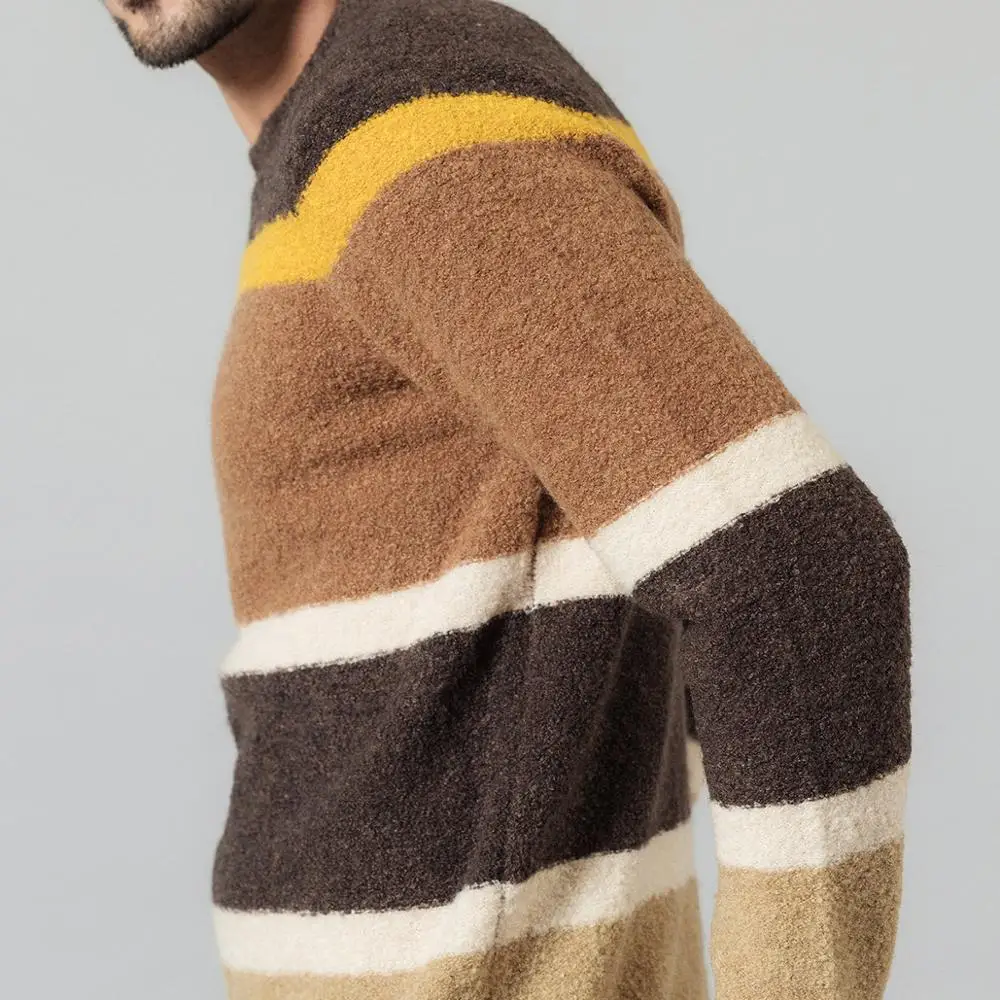 SIMWOOD 2019 Autumn Winter New Sweater Mix Wool Jacquard Contrast Color Striped Knitted Pullovers Plus Size 190411