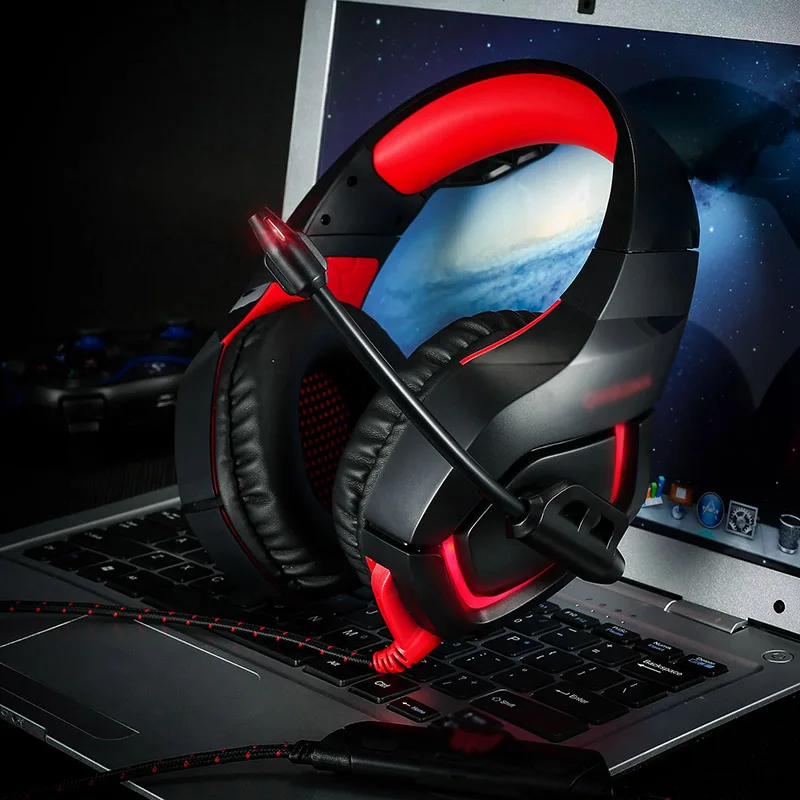 Игровая бас гарнитура наушники K1Bpro черный красный для ПК ноутбук
