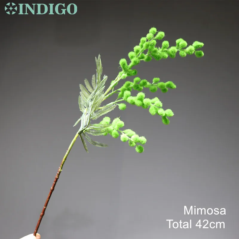1 stem green Индиго-4 цвета маленькая Желтая Мимоза Pudica Австралия Акация вишня гиацинт Свадьба вечеринка событие - Цвет: 1 stem green