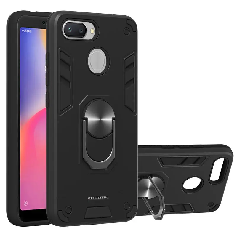 

Xiaomi Redmi 6 Case Luxury Shockproof Phone Case For Redmi 6 Soft Silicon & Hard PC Metal Ring Armor Heavy Protective Back Cover