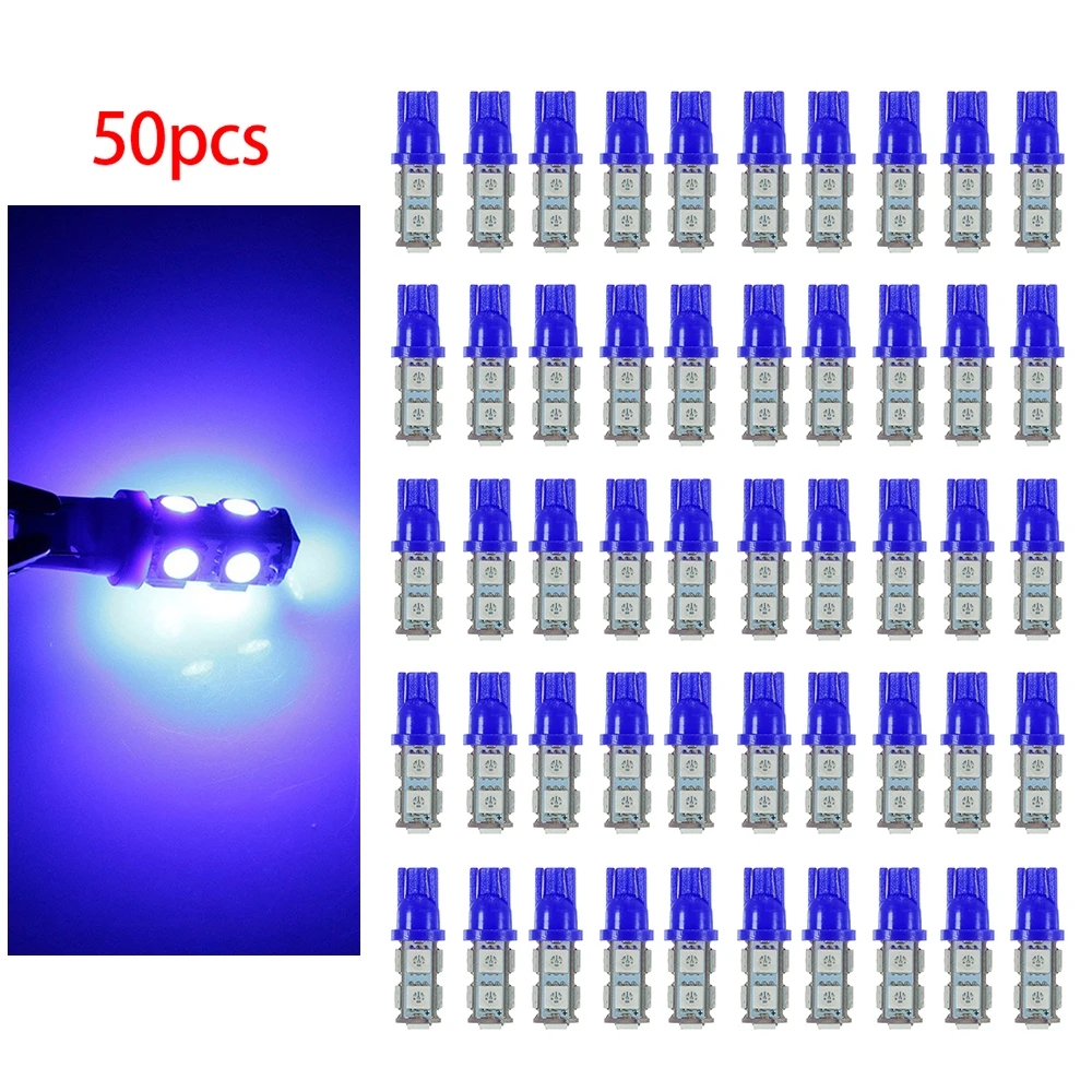 KKMOON 50 шт. T10 194 168 9SMD-5050 W5W светодиодный светильник красный светильник s супер яркий Автомобильный задний фонарь - Испускаемый цвет: Blue