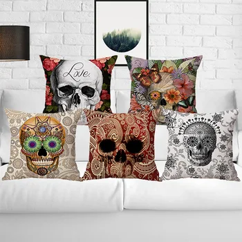 

Psychedelic Skull Pillow Case Cushion Cover Cotton Linen Home Decor Pillowcase Decorative Pillows For Sofa Christmas Pillow Case