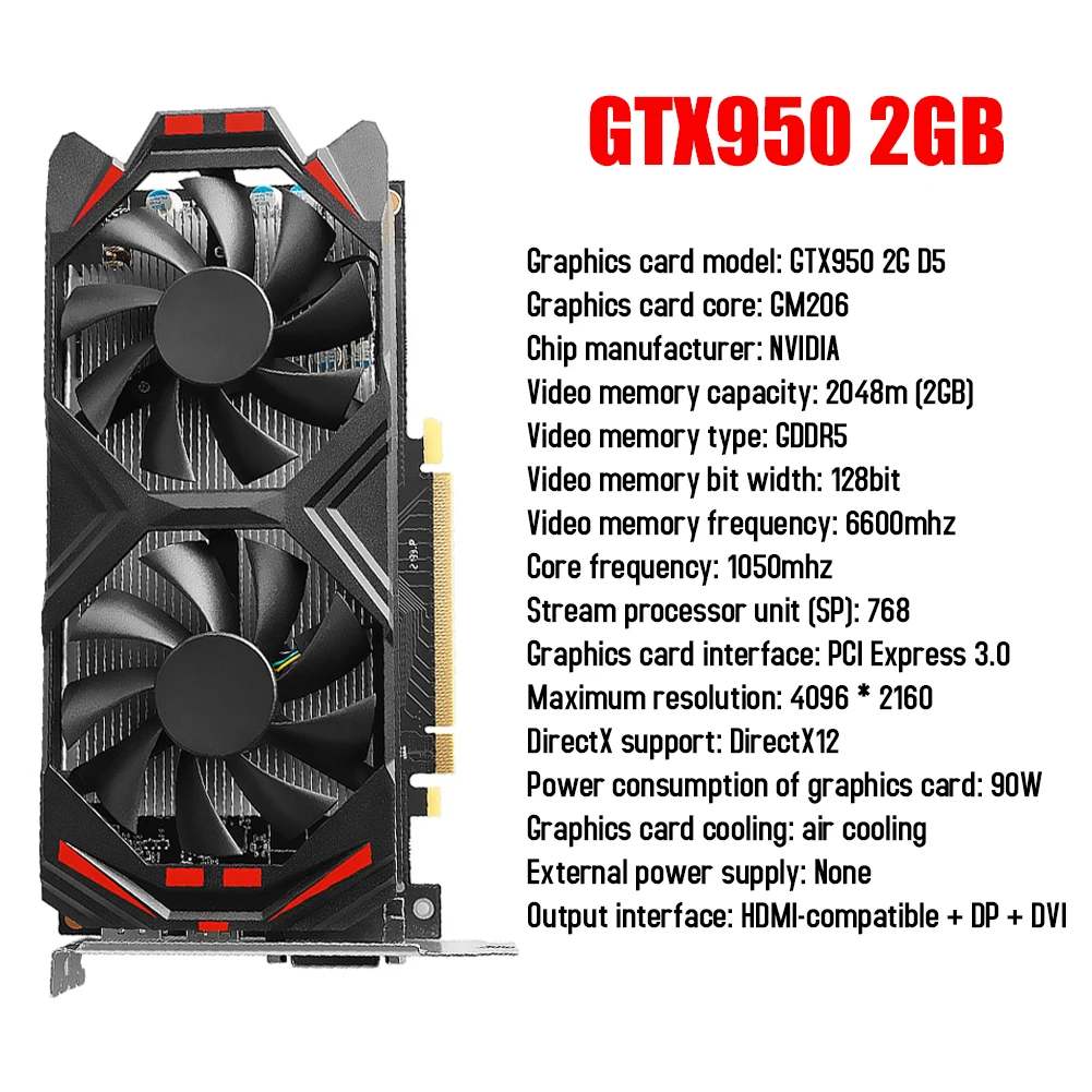 GTX750Ti/GTX960/GTX1050Ti Video Card GDDR5 Graphics Card 128bit PCI-Express2.0 w/ Dual Cooling Fan PC Computer Gaming Accessory gpu computer Graphics Cards