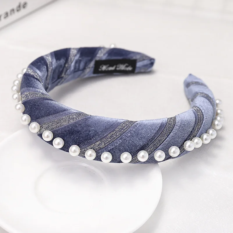 1 Twill Row жемчужные повязки на голову для женщин девочек зимние губки повязки для волос женские аксессуары для волос Премиум Нескользящая повязка для волос - Цвет: 1