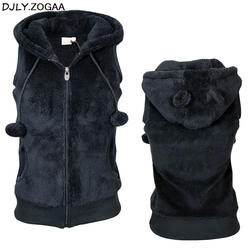 ZOGAA New Women's Fur Vest Coat Winter Warm Vest Coat Soft Fleece Hooded Outwear Female Fashion Casual Thicken Jacket Solid Vest