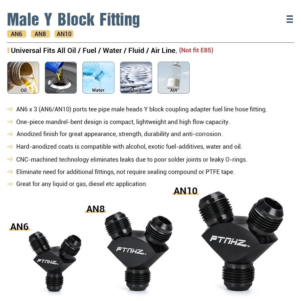 VR 3 Way AN6 AN8 AN10 Aluminum Y Block Adapter Fittings Adaptor Black Y Type Oil Pipe Joint