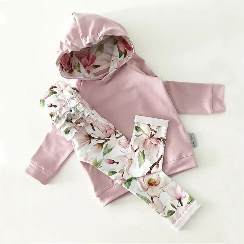 Emmababy новорожденных для маленьких девочек толстовки с капюшоном и кофта-топ длинные штаны Цветочный наряд Одежда