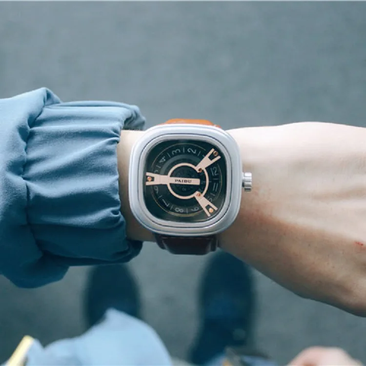 

Casual Sport Watches for Men Large Dial Men's Watch Square Fashion Waterproof Belt Quartz Watch Leather Wrist Watch Man Clock