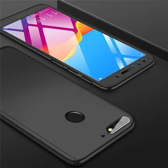 360 полный защитный чехол для телефона huawei Nova 5 Pro Y7 Y6 prime Y5 чехол на Honor 9X 8X 10i 20i чехол со стеклом - Цвет: Черный