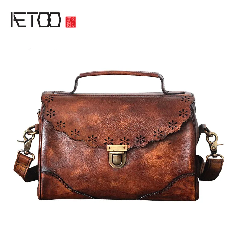 

BJYL The new fashion handbag leather handbag retro tanning leather hand-wiping color single shoulder diagonal package