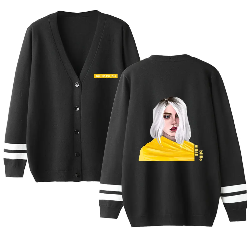 Billie эйлиш шаблон печати Женская Спортивная одежда Мужская повседневная спортивная одежда Забавный Повседневный Кардиган Свитер хлопковый кардиган свитер