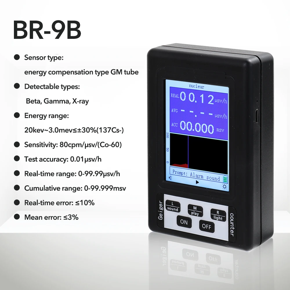 BR-9 Series Electromagnetic Radiation Nuclear Detector EMF Handheld Digital Display Geiger Counter Full-functional Type Tester Radiation Detector EMF Meter Tester Geiger Counter