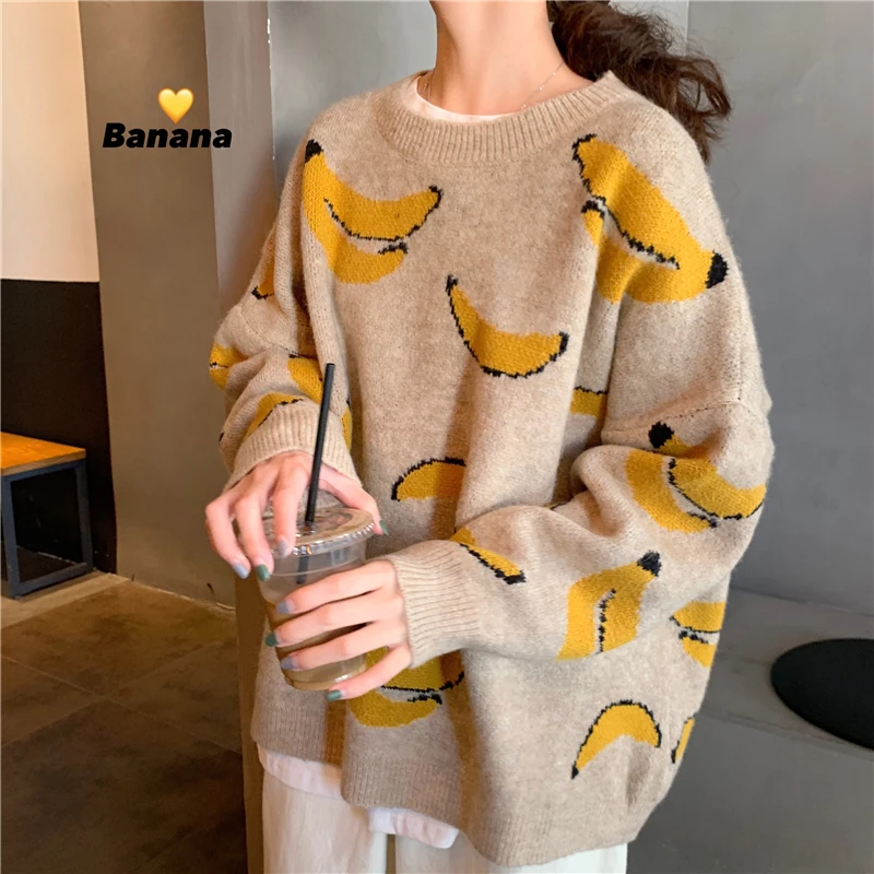 Kawaii Женская Джерси 2020 в японском стиле с круглым вырезом милые забавные свитера