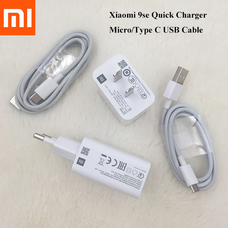 65w usb c charger XIAOMI 18W QC3.0 US EU Fast Charger Quick Charge Adapter Micro / USB-C Cable for Mi 9SE 8 6 CC9 A3 9T Redmi 6 7 8 Note 5 6 7 Pro powerbank quick charge 3.0