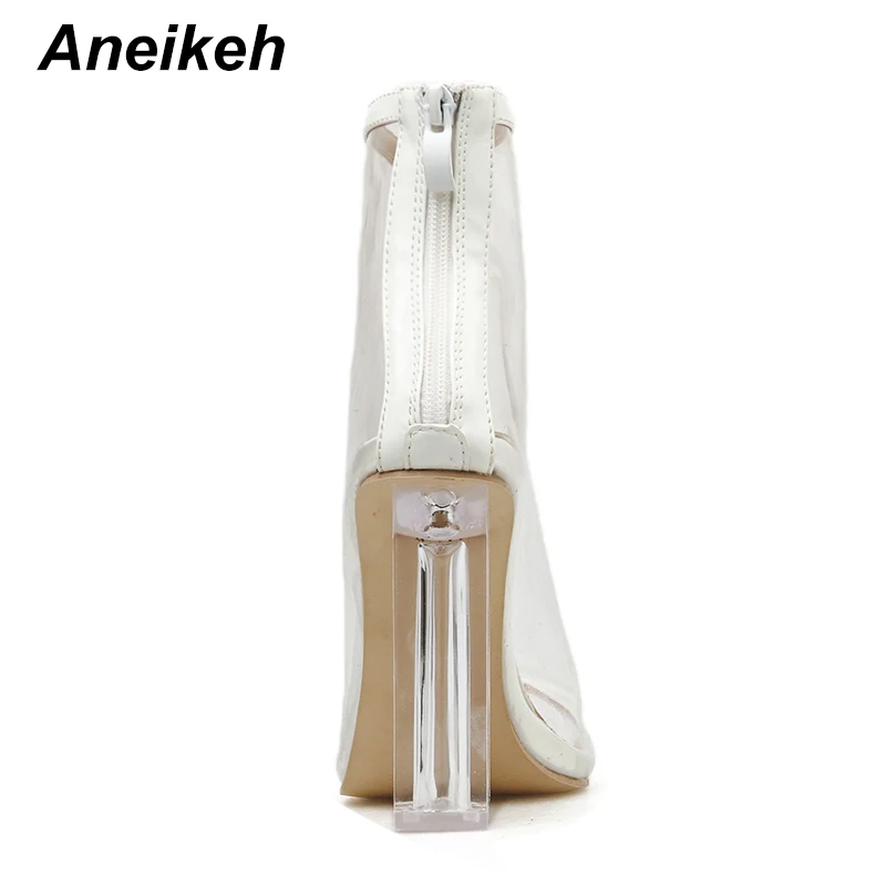 Aneikeh/ботинки из пвх; женская летняя обувь; прозрачные модные босоножки на высоком каблуке с открытым носком; пикантные вечерние свадебные туфли на квадратном каблуке