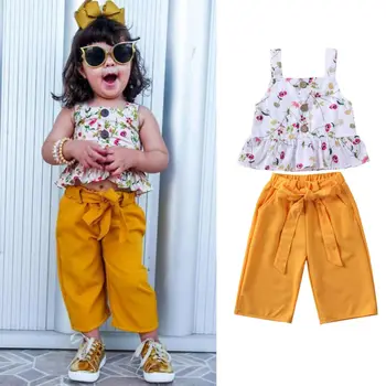 

Newborn Infant Baby Girls Clothes Set Flower Ruffles Vest T shirt Bow Pants Outfits Summer Toddler Baby Girl Costumes