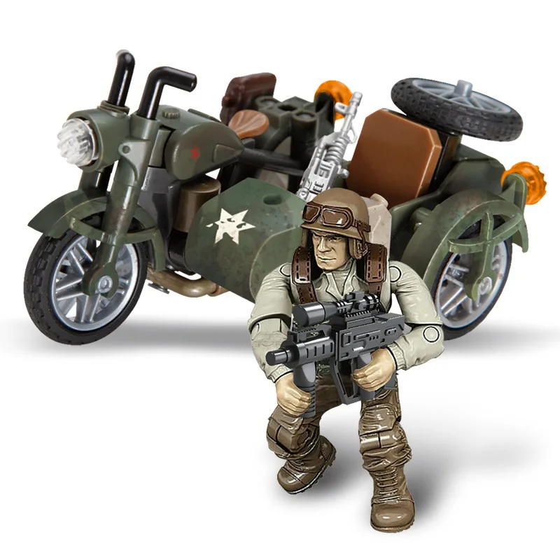 Army Toy Soldiers Action Figures motorcycle Weapons and Accessories 4 Figures