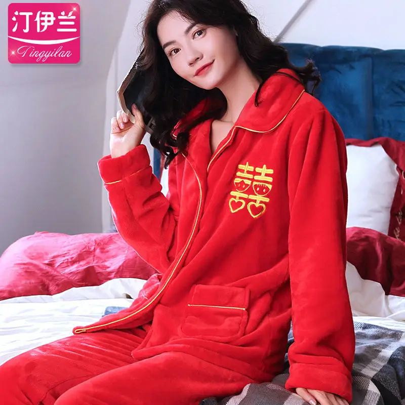 pajamas women Женская Фланелевая пижама с длинным рукавом, женская сексуальная зимняя Пижама, женский домашний костюм больших размеров, женские комплекты, M-XXXXXL для сна - Цвет: pajamas women