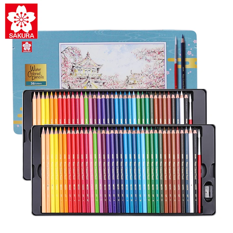 SAKURA Soluble / Oily Color Lead Tin Box Set Colored Pencils for Professional Art Students Hand-painted | Канцтовары для офиса и
