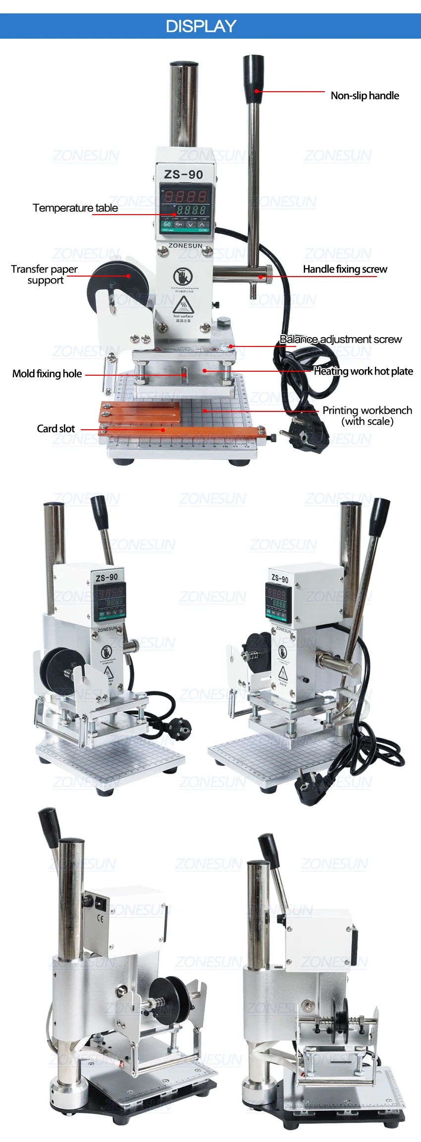 ZONESUN ZS90 машина для тиснения горячей фольги ручная бронзовая машина для ПВХ карты кожи и бумаги штамповочная машина