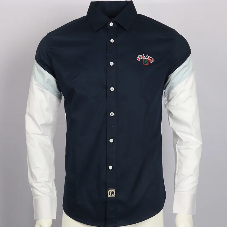 Рубашка с вышивкой, camisa masculina, мужские рубашки с длинным рукавом, хлопок, Social hombre eden park faconnable Сорочки мужские - Цвет: Синий
