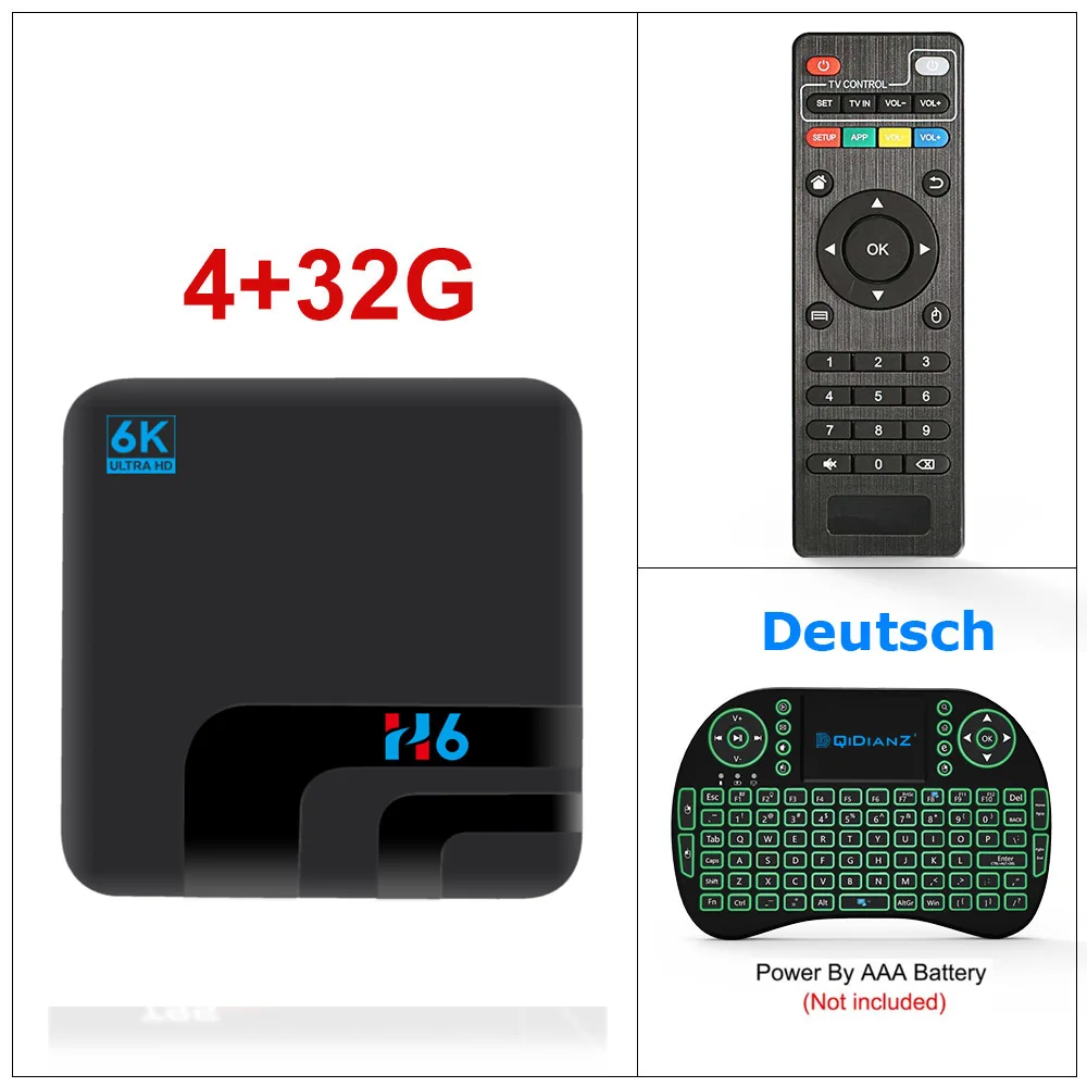 4G32G German Android 9,0 H6 MAX Allwinner H6 ТВ приставка 4G/32G HD 6k медиаплеер ТВ приставка с воздушной мышью I8 Клавиатура - Цвет: 4G32G German
