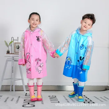

Children Environmentally Friendly Raincoat PVC Inflatable Hood with Space for Schoolbag Children Fashion Poncho